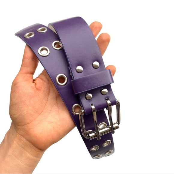Hand Crafted Accessories - Grommet Purple Genuine Leather Belt with Studded Double Holes Size XL